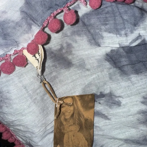 NATURAL LIFE Gray Tie-Dye Scarf with Pink Pom Trim - Picture 2 of 2
